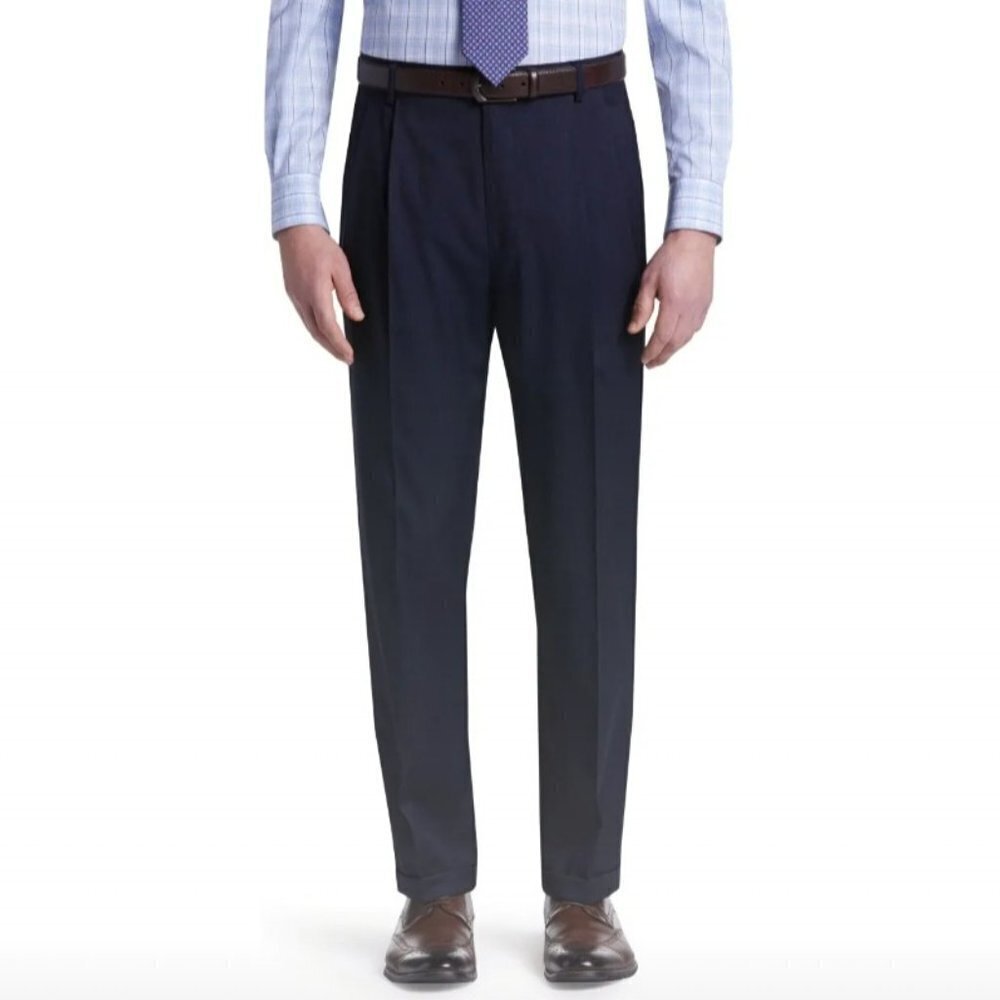 New! JoS. A. Banks Men's Black Traveler Washable Wool Cuffed Dress Pants, 35x29